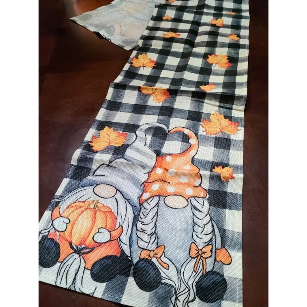 Fall Table Runner Gnome Decor Pumpkin Halloween Thanksgiving Decorative Cloth